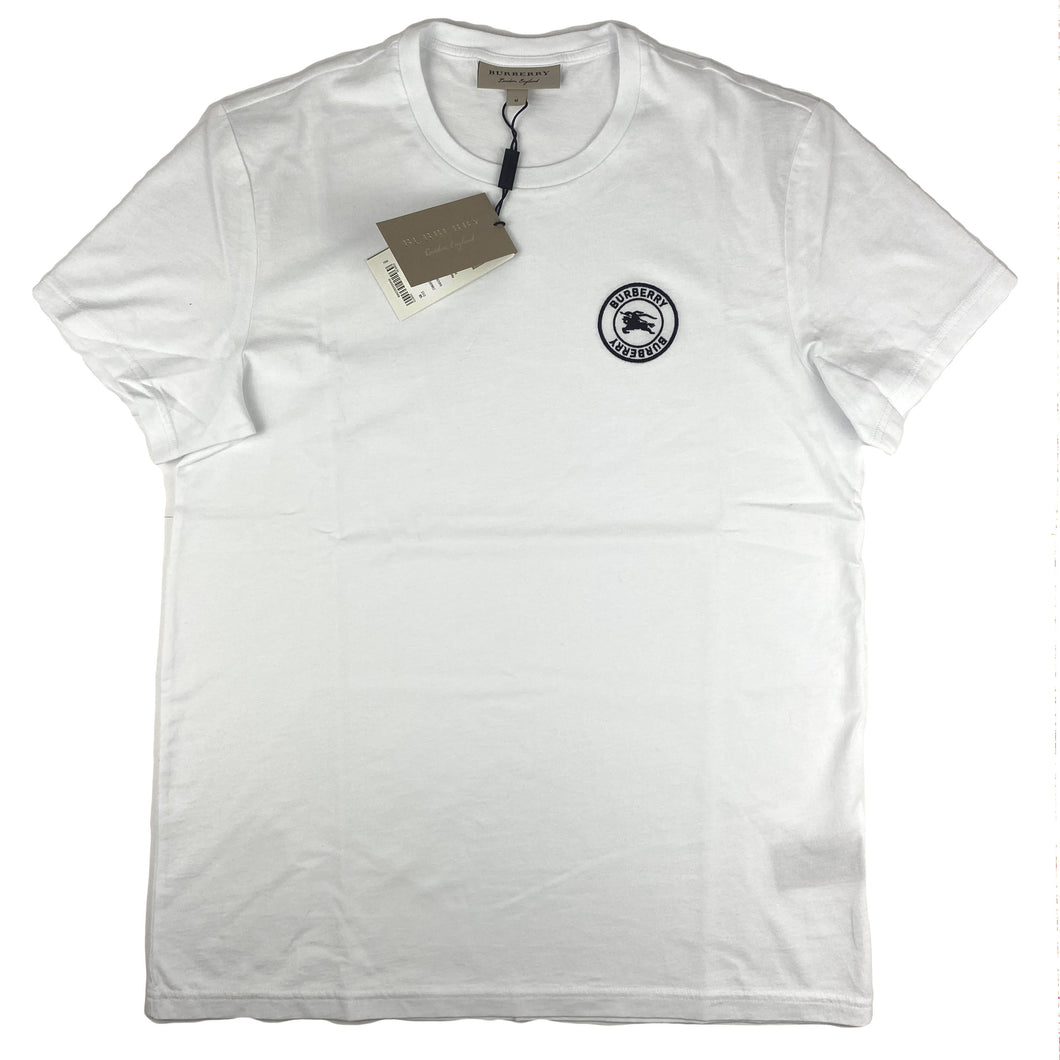 Burberry White T Shirt Round Embroidered Logo