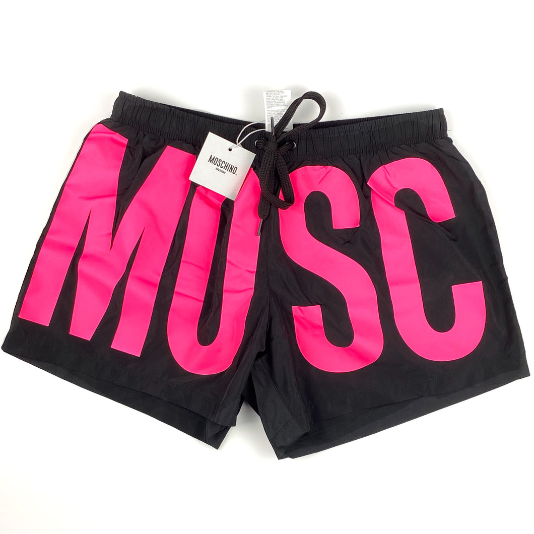 Moschino Large Pink Print Swim Shorts Black